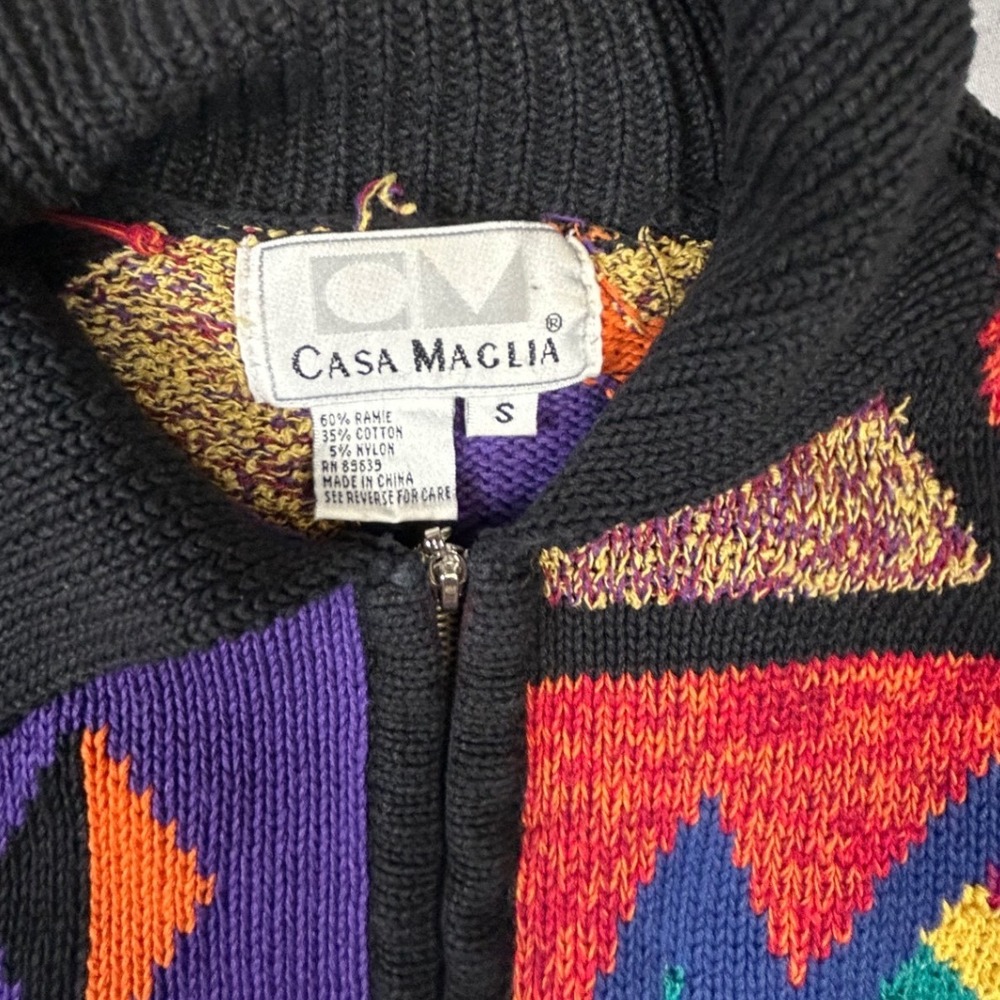 Vintage Casa Maglia Geometric Abstract Sweater Mens Small Multi Color 1/4 Zip - Picture 2 of 7